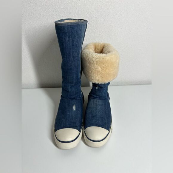 SUPER RARE UGG AUSTRALIA DELAINE DISTRESSED DENIM  SHEARLING FUR BOOT Size 6 - Picture 11 of 12